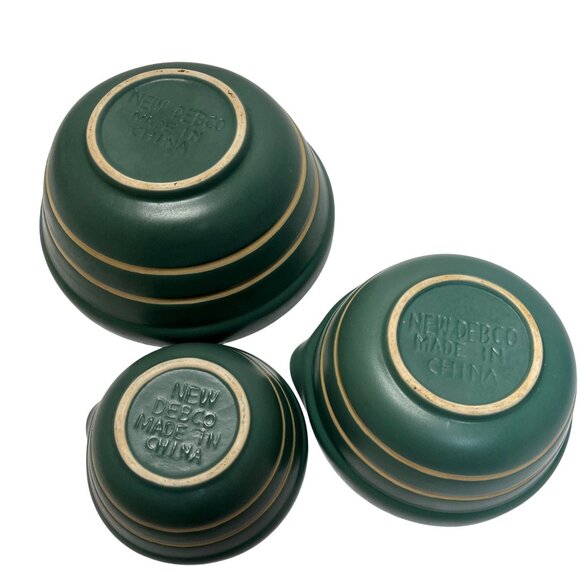Vintage New Debco Teal Green & Cream Ceramic Mixing Bowl Set Of 3 Collectable - Picture 2 of 8